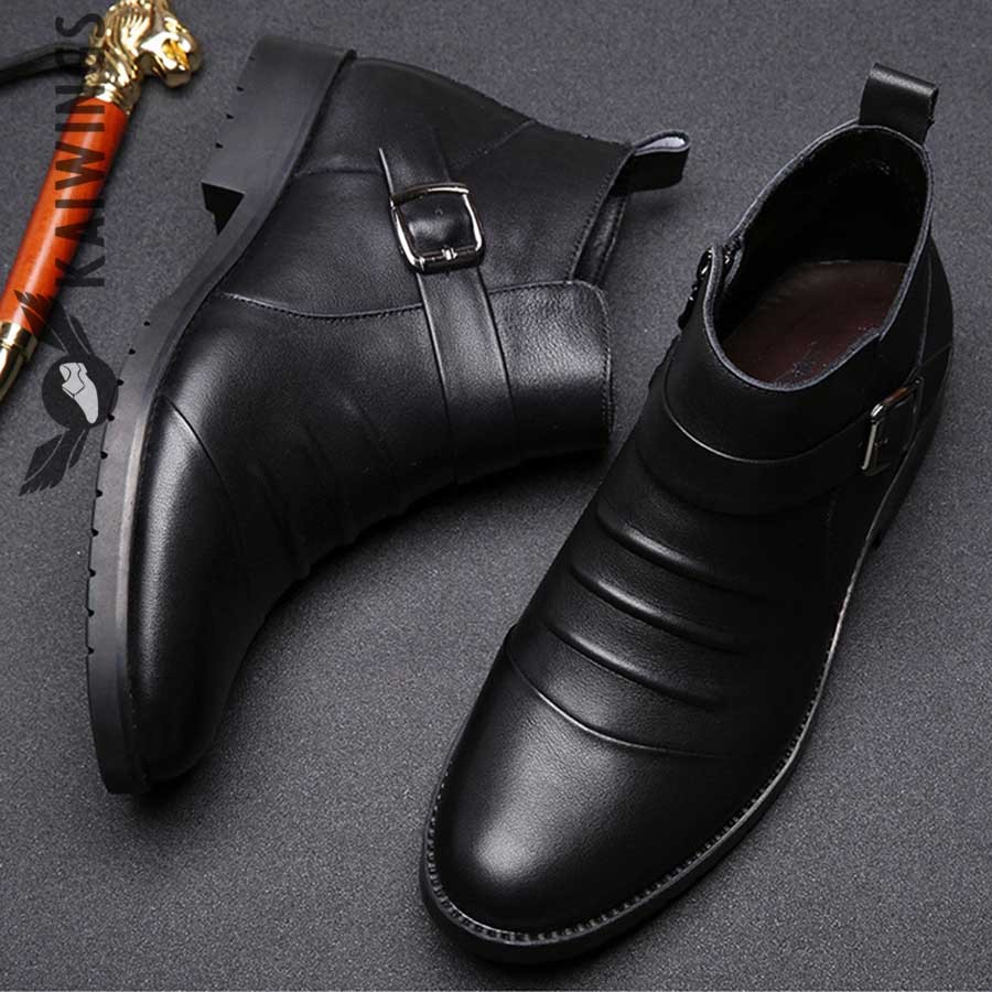 Giày da cao cổ nam Hàn Quốc cao cấp đen - Ảnh 1
